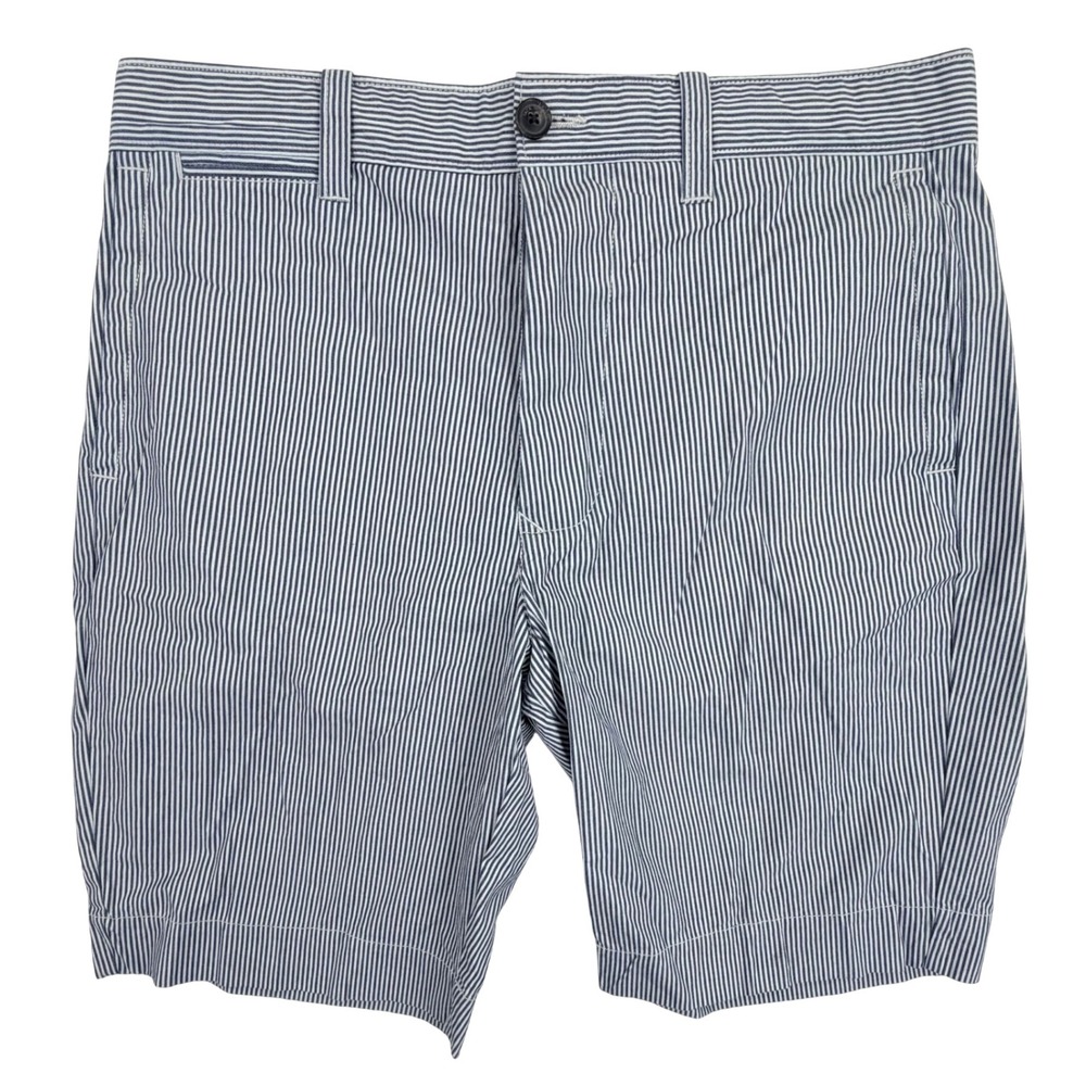 Jack Wills Chino Shorts Men Medium Blue White Cotton Hickory Striped Button Fly - Picture 2 of 11